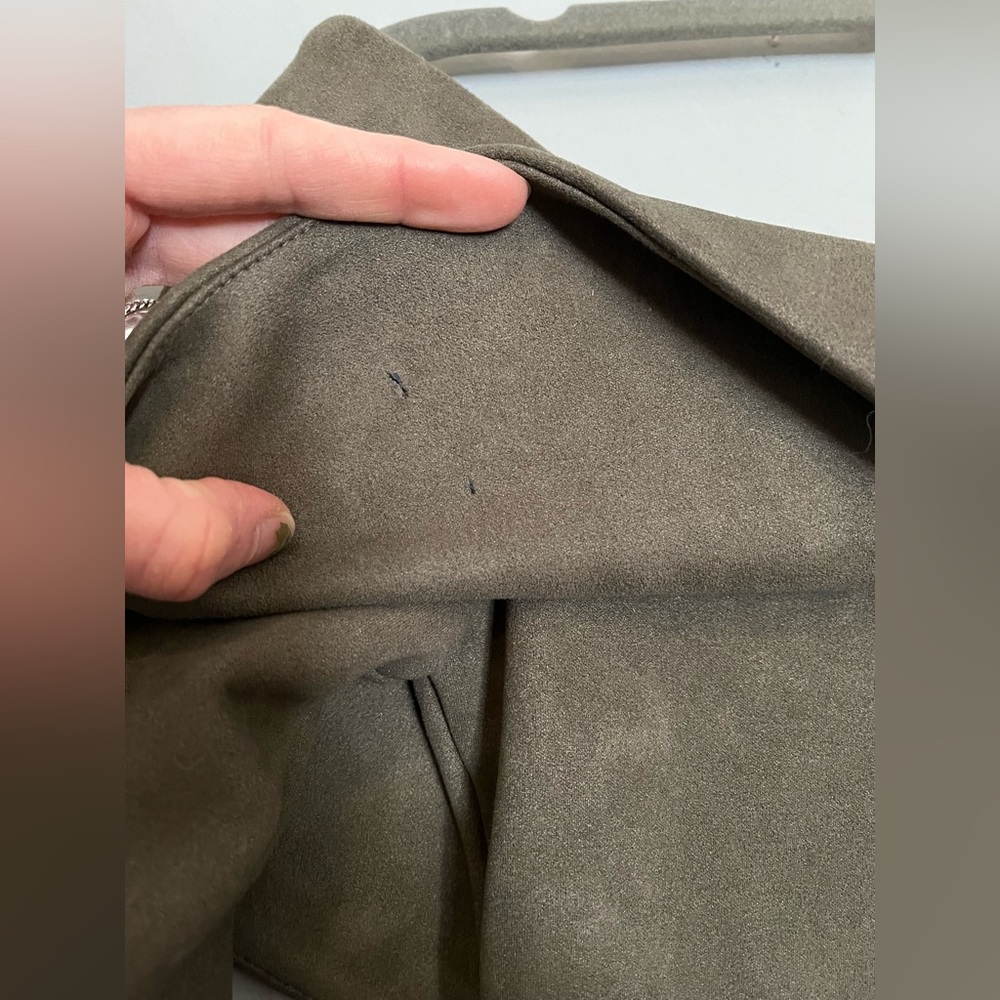 AKIRA OLIVE GREEN SUEDE OFF THE SHOULDER BODYCON MIDI DEESS - Picture 8 of 8